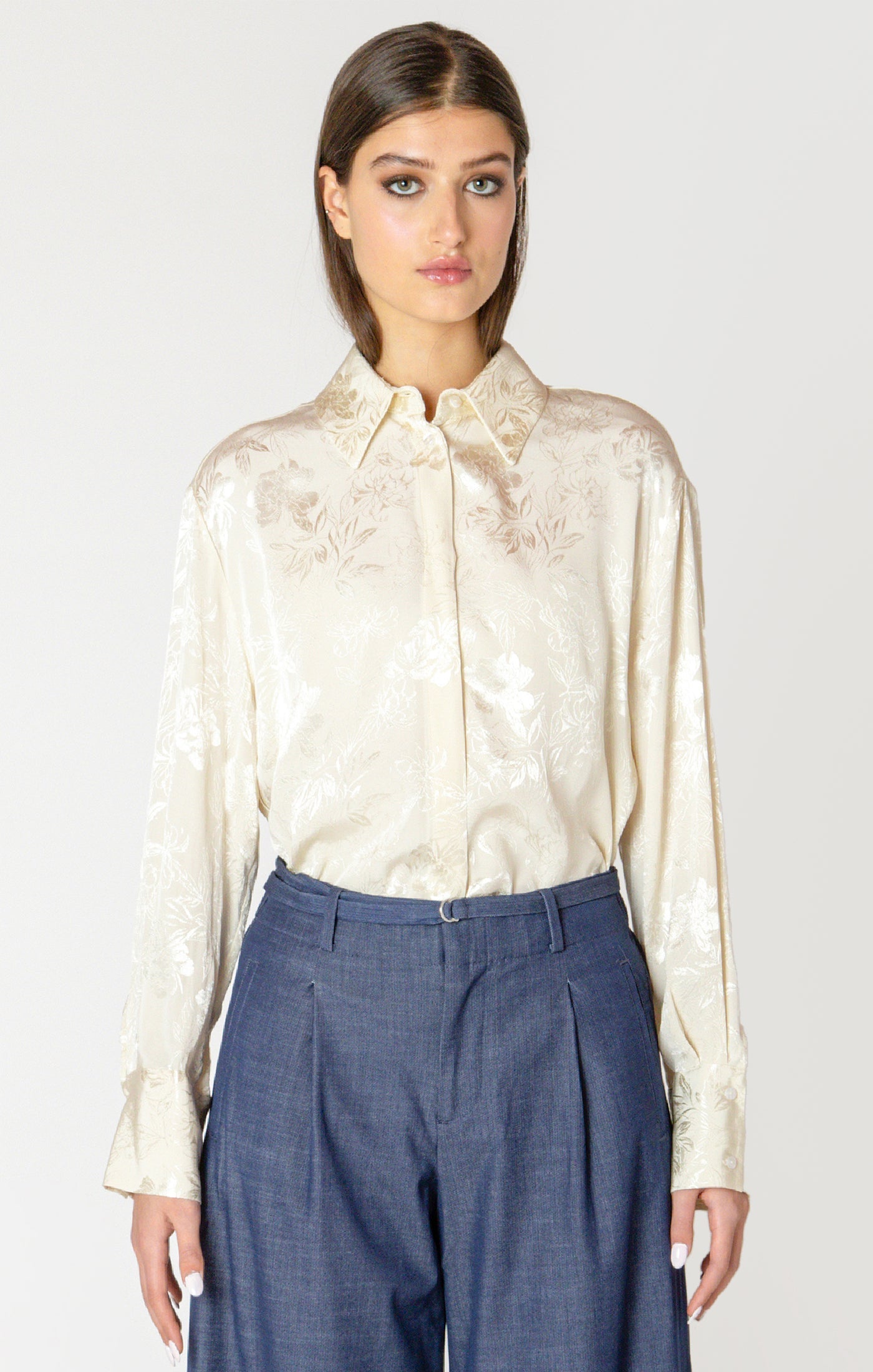 Blouse Chemisier en Jacquard Fleuri