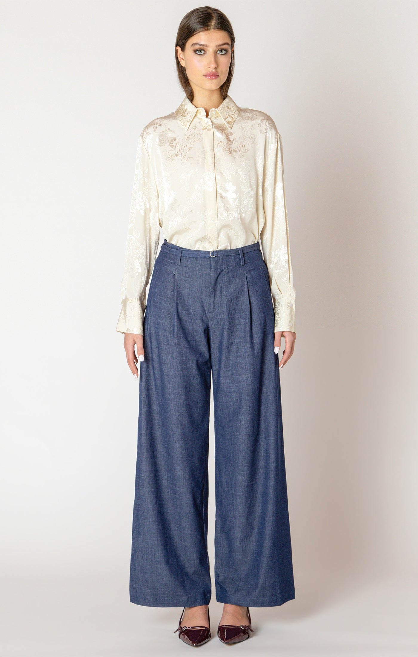 Blouse Chemisier en Jacquard Fleuri
