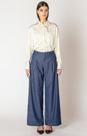 Blouse Chemisier en Jacquard Fleuri