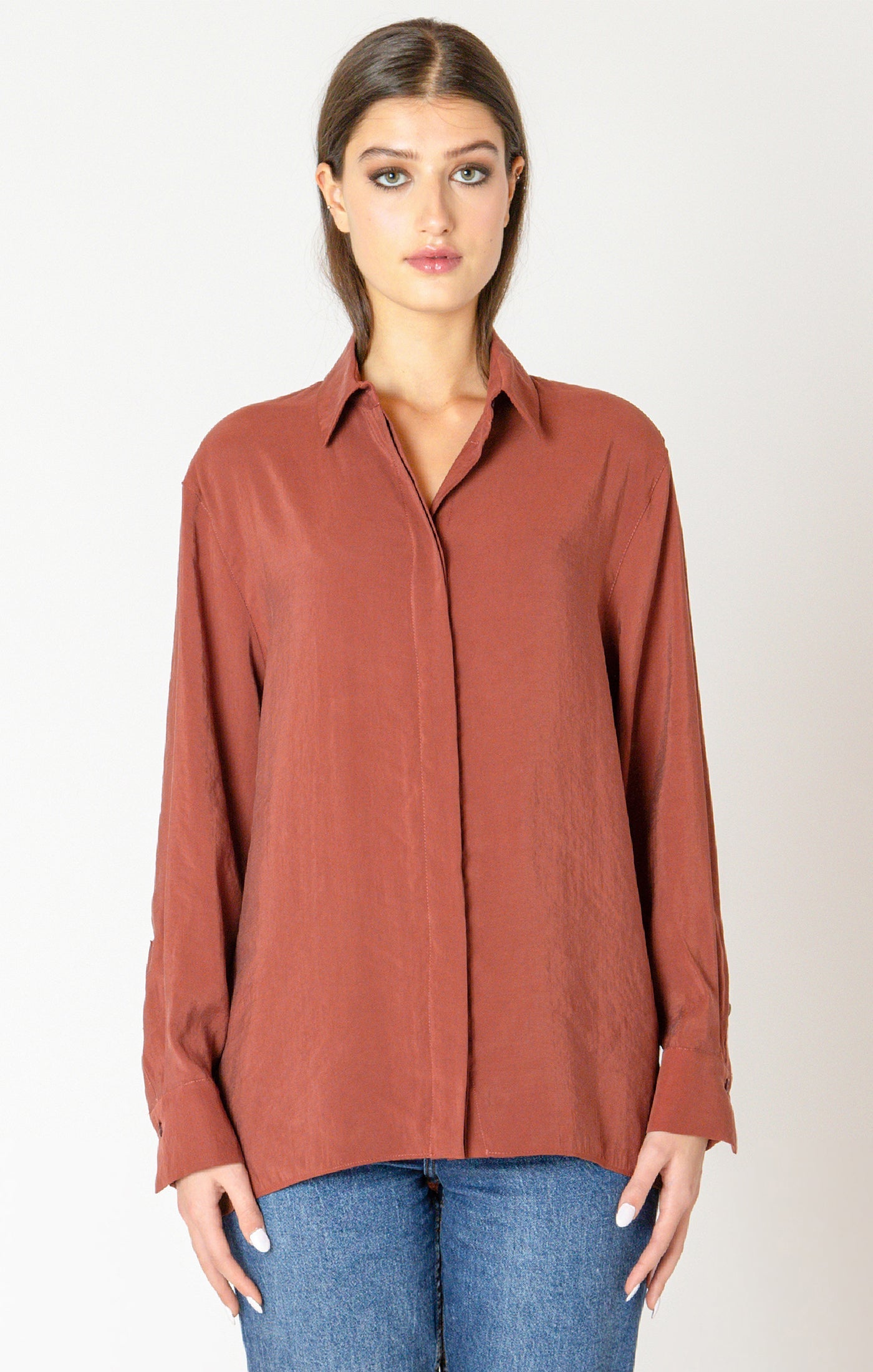 Blouse Chemisier Fluide avec Boutons au Dos