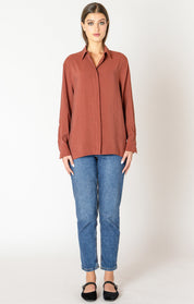 Blouse Chemisier Fluide avec Boutons au Dos