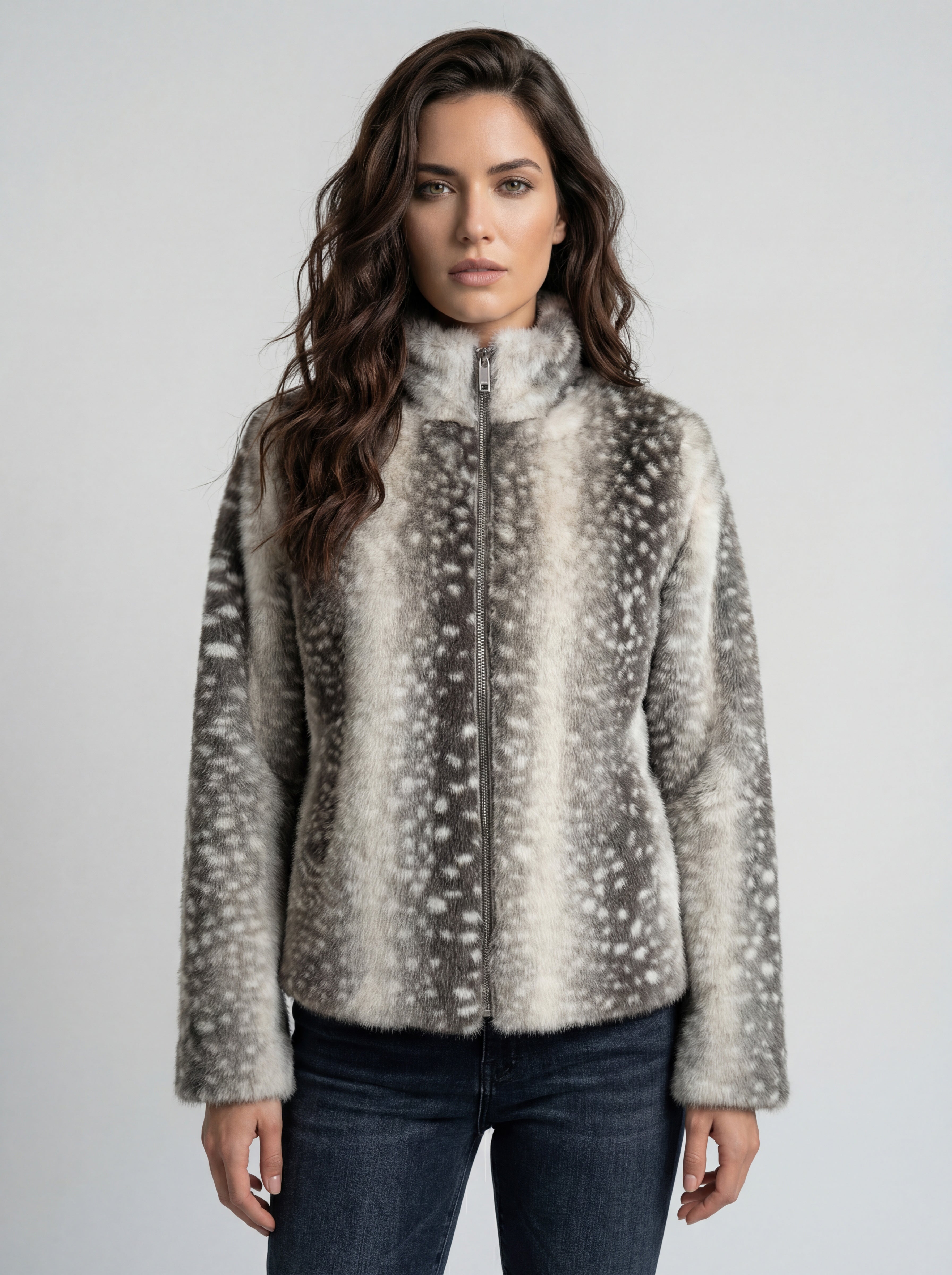 Veste en Fausse Fourrure à Motif Animalier