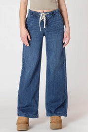 Pantalon en Tricot Denim à Jambe Large
