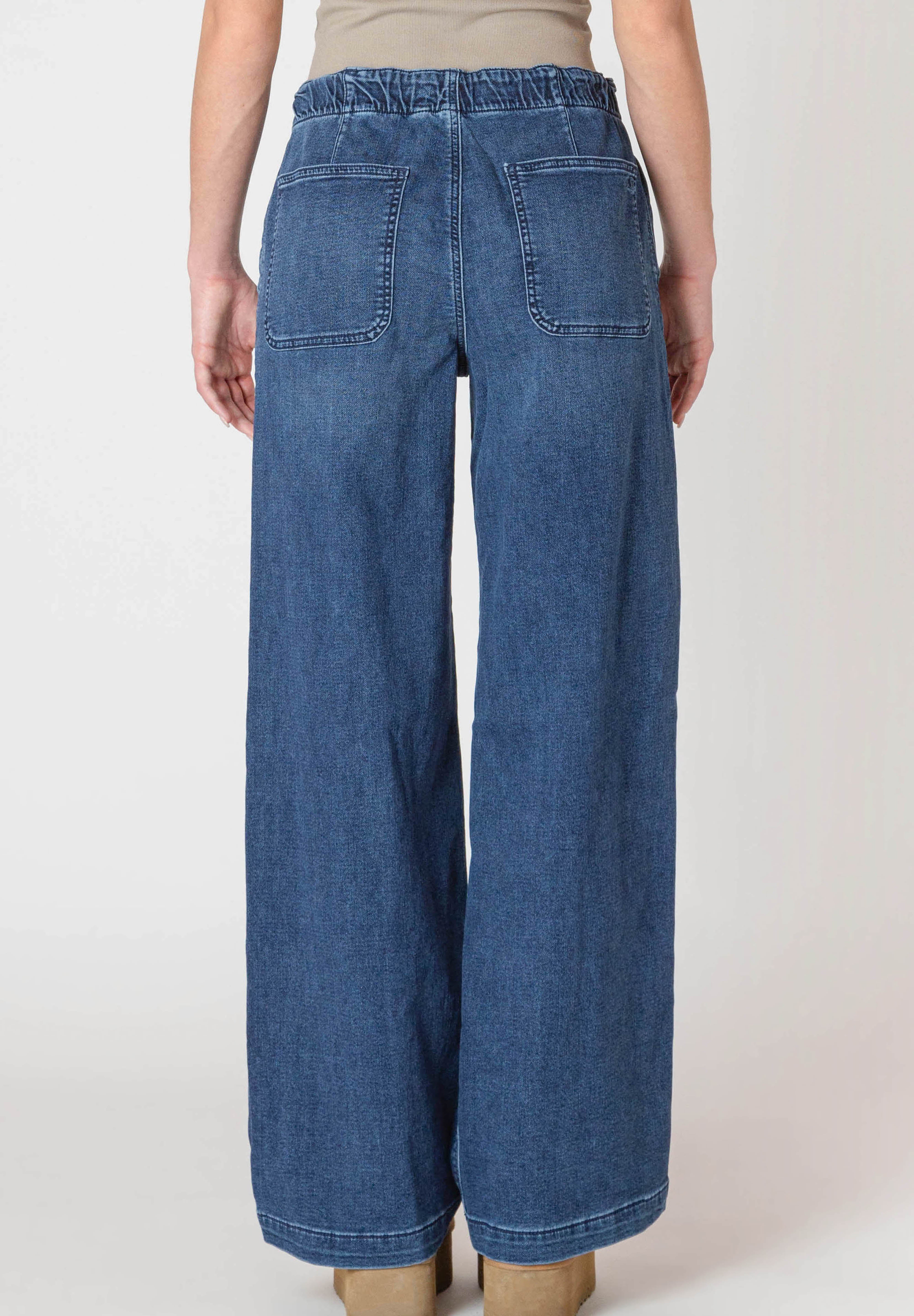 Pantalon en Tricot Denim à Jambe Large