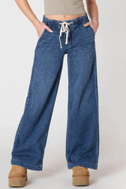Pantalon en Tricot Denim à Jambe Large