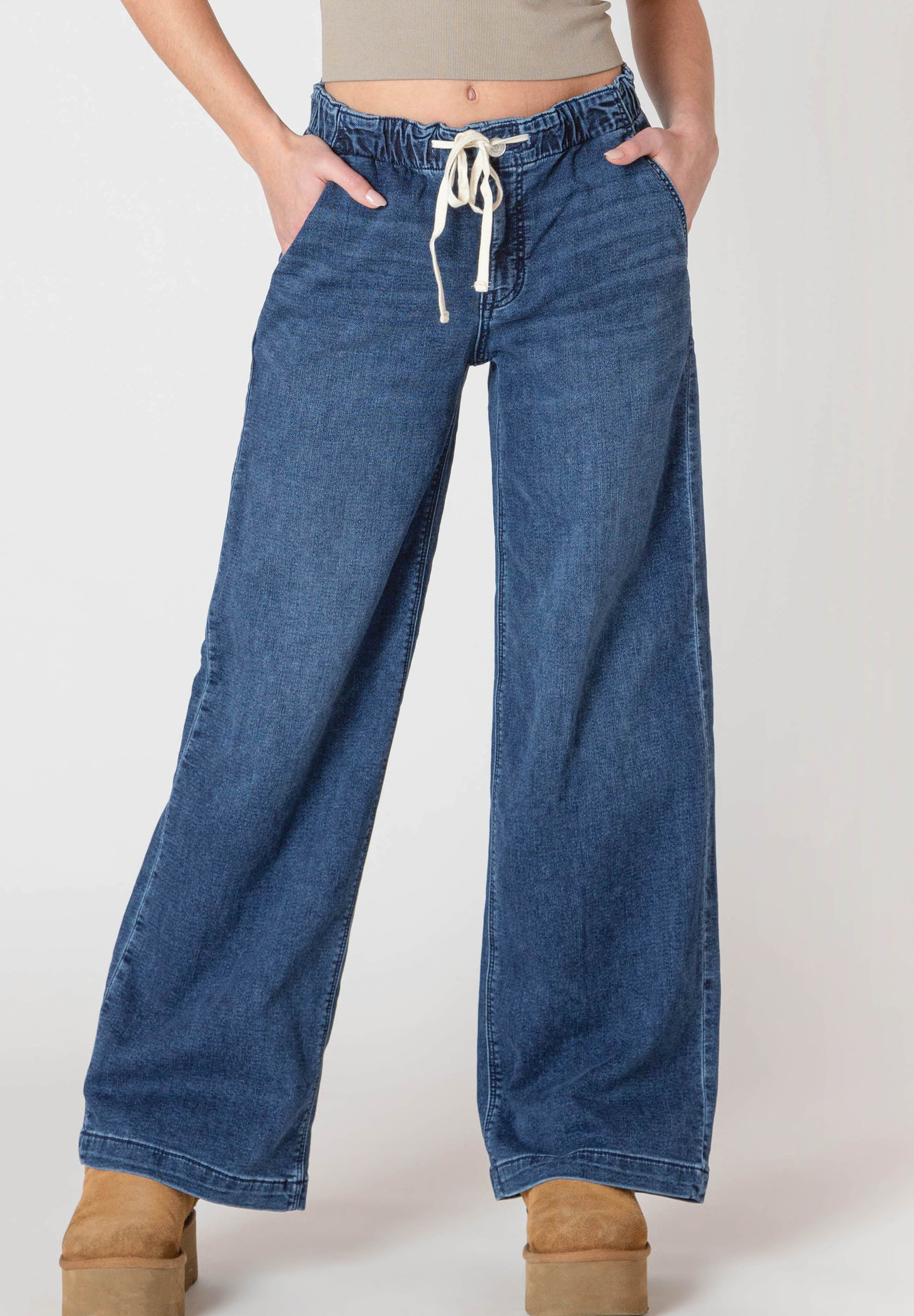 Pantalon en Tricot Denim à Jambe Large