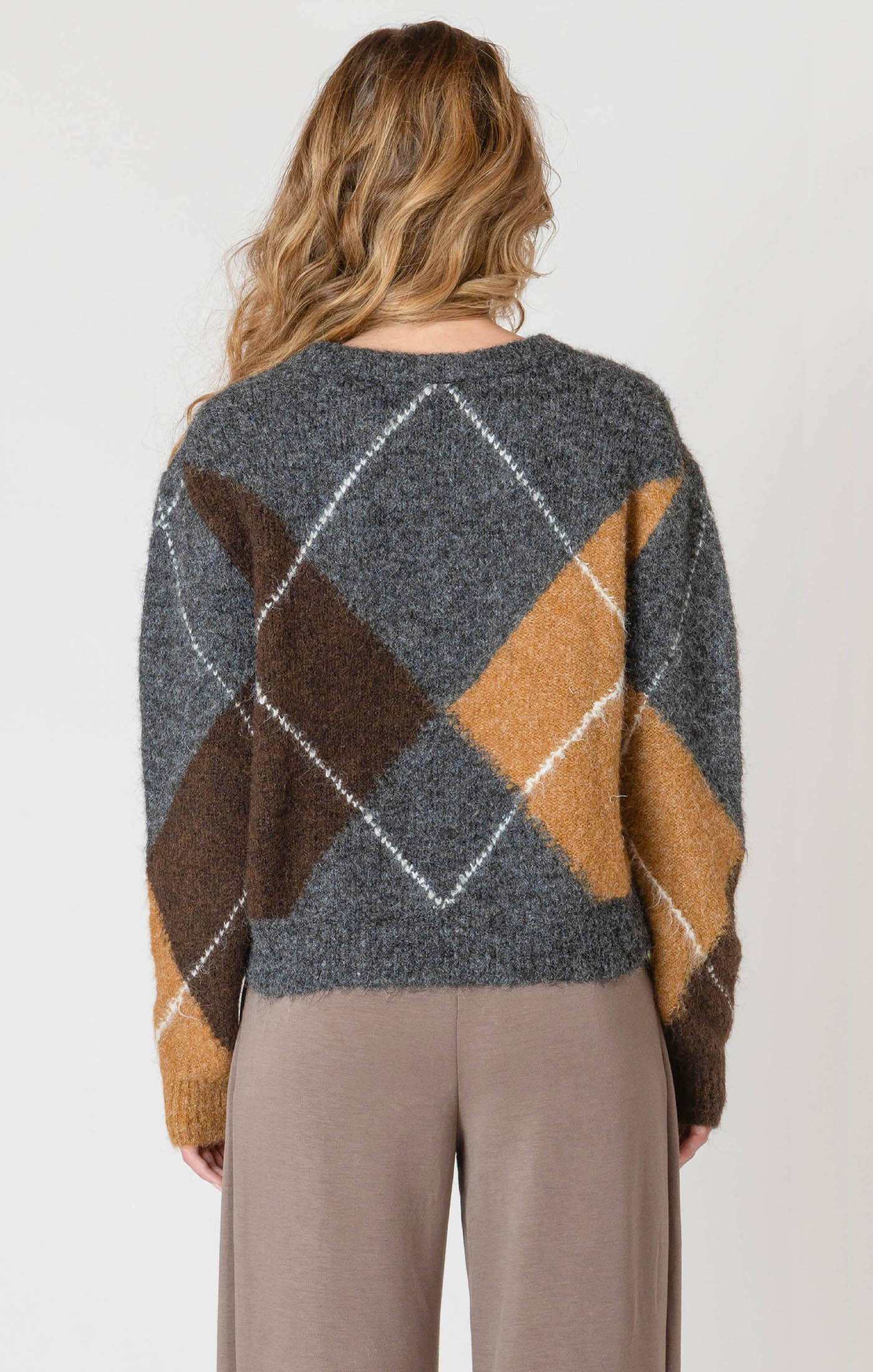 Chandail Tricot Motifs à Carreaux Col en V