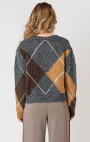 Chandail Tricot Motifs à Carreaux Col en V