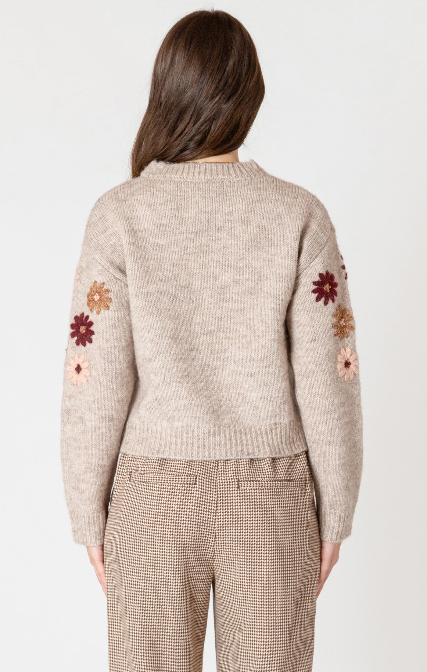 Chandail Tricot à Col Rond avec Fleurs Brodées