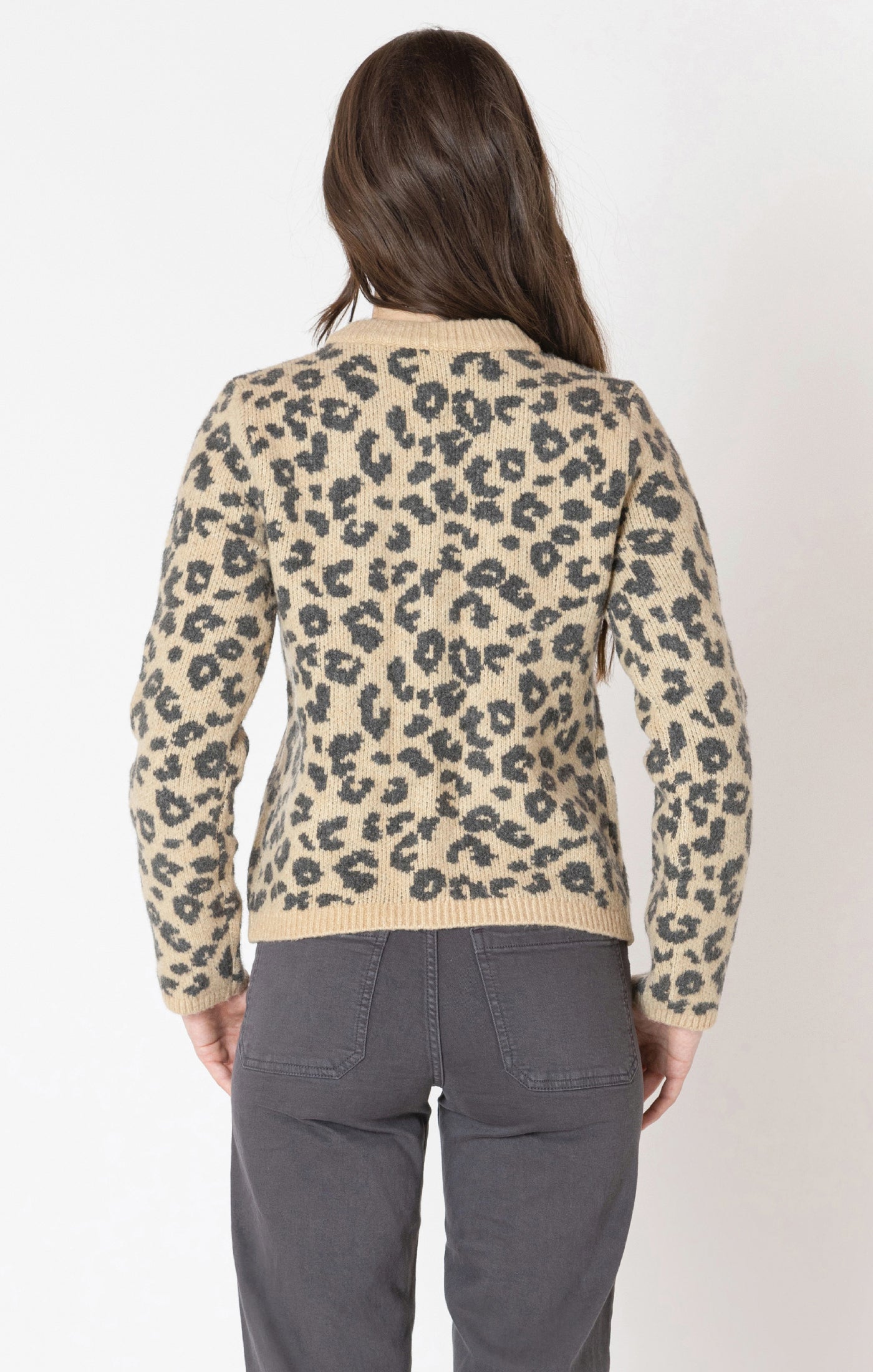 Cardigan à Col Rond à Motifs Léopard
