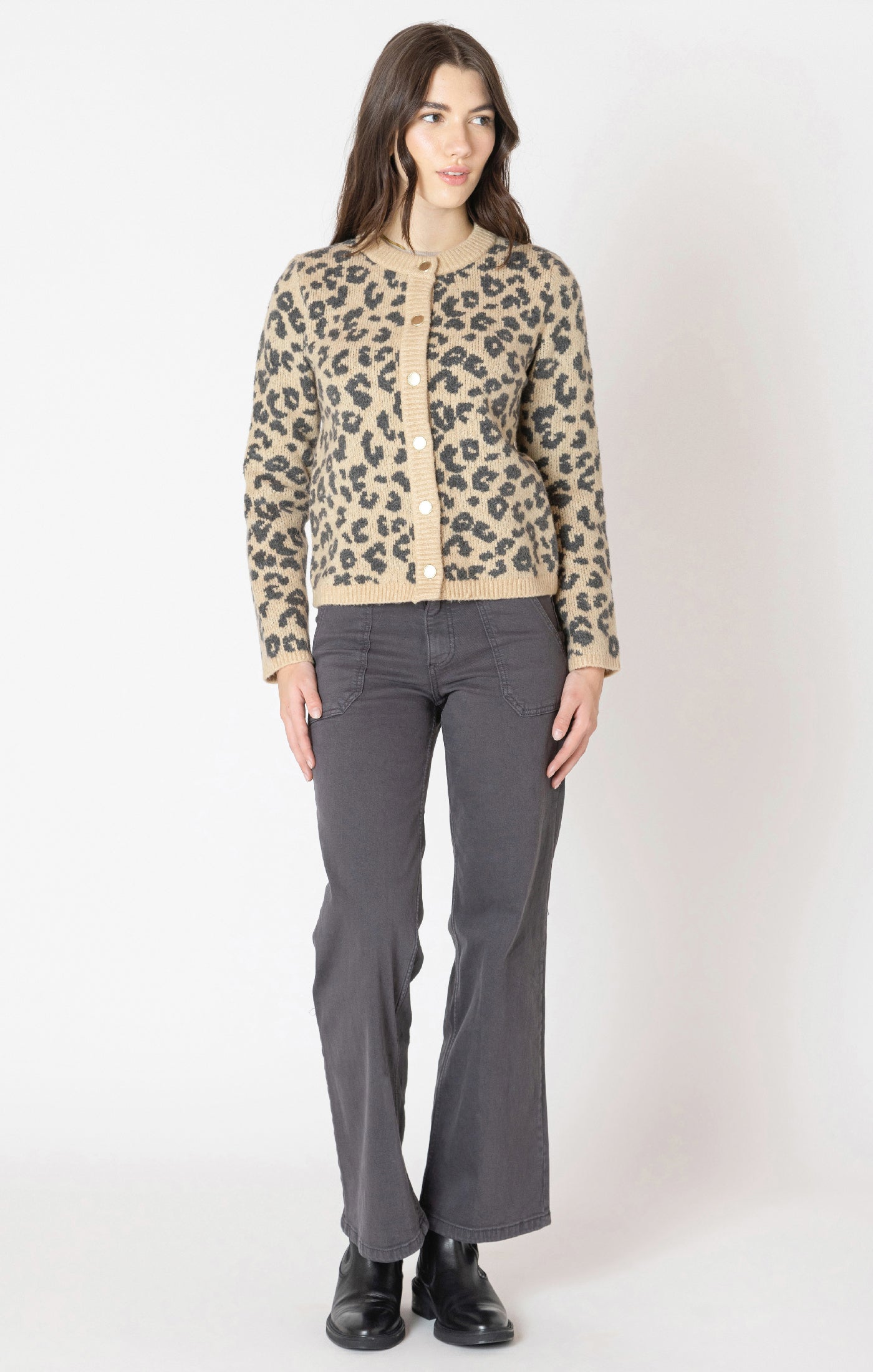 Cardigan à Col Rond à Motifs Léopard