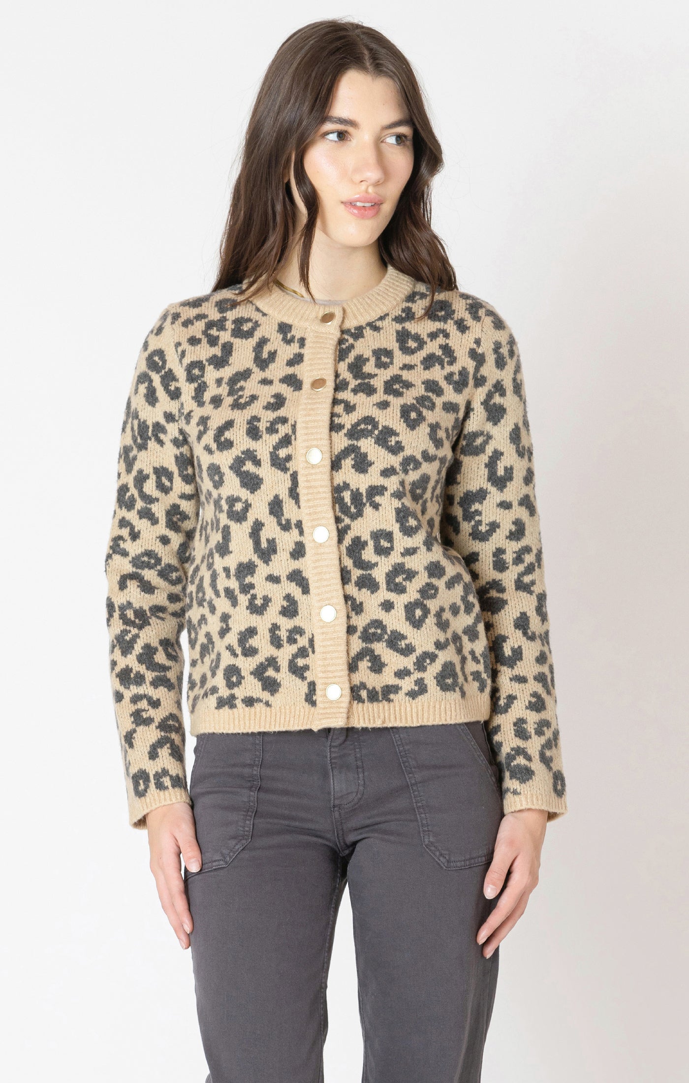 Cardigan à Col Rond à Motifs Léopard