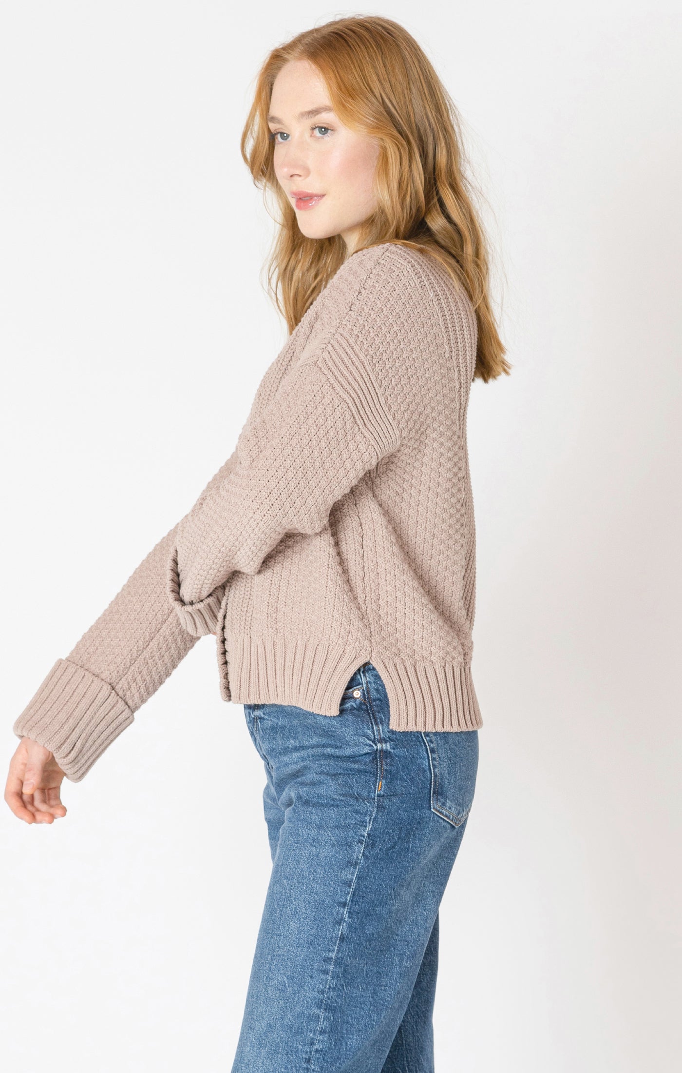 Cardigan Texturé à Manches Repliées