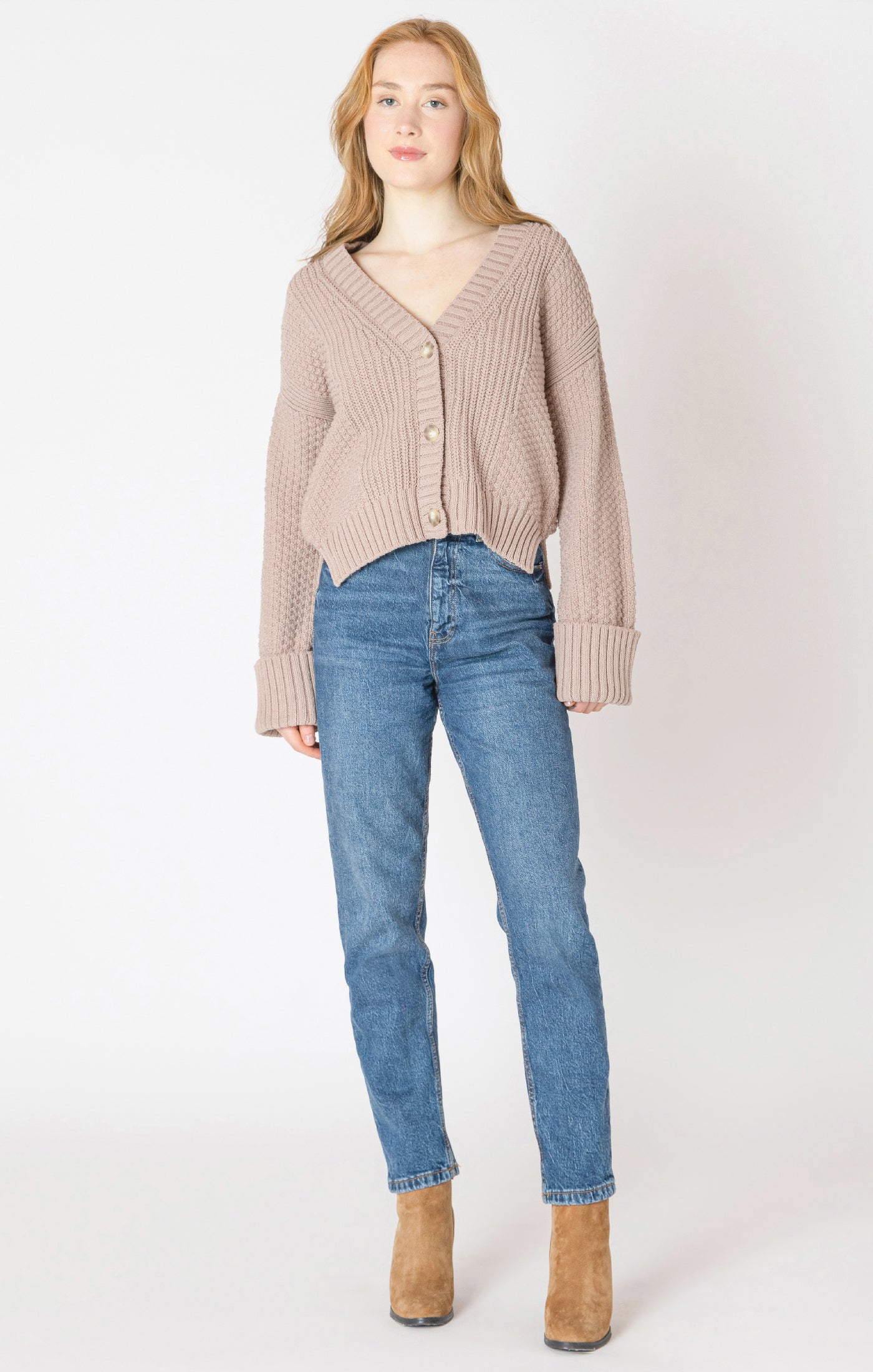 Cardigan Texturé à Manches Repliées