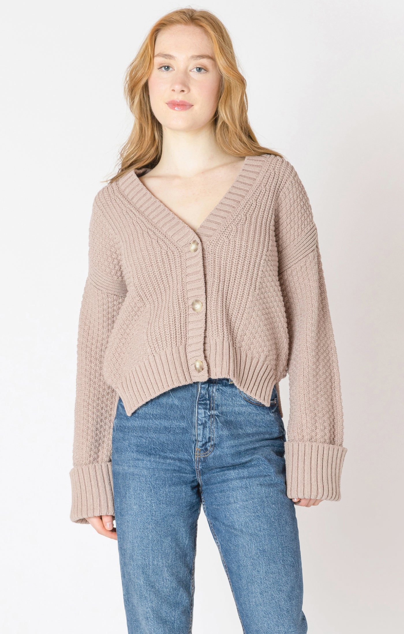 Cardigan Texturé à Manches Repliées