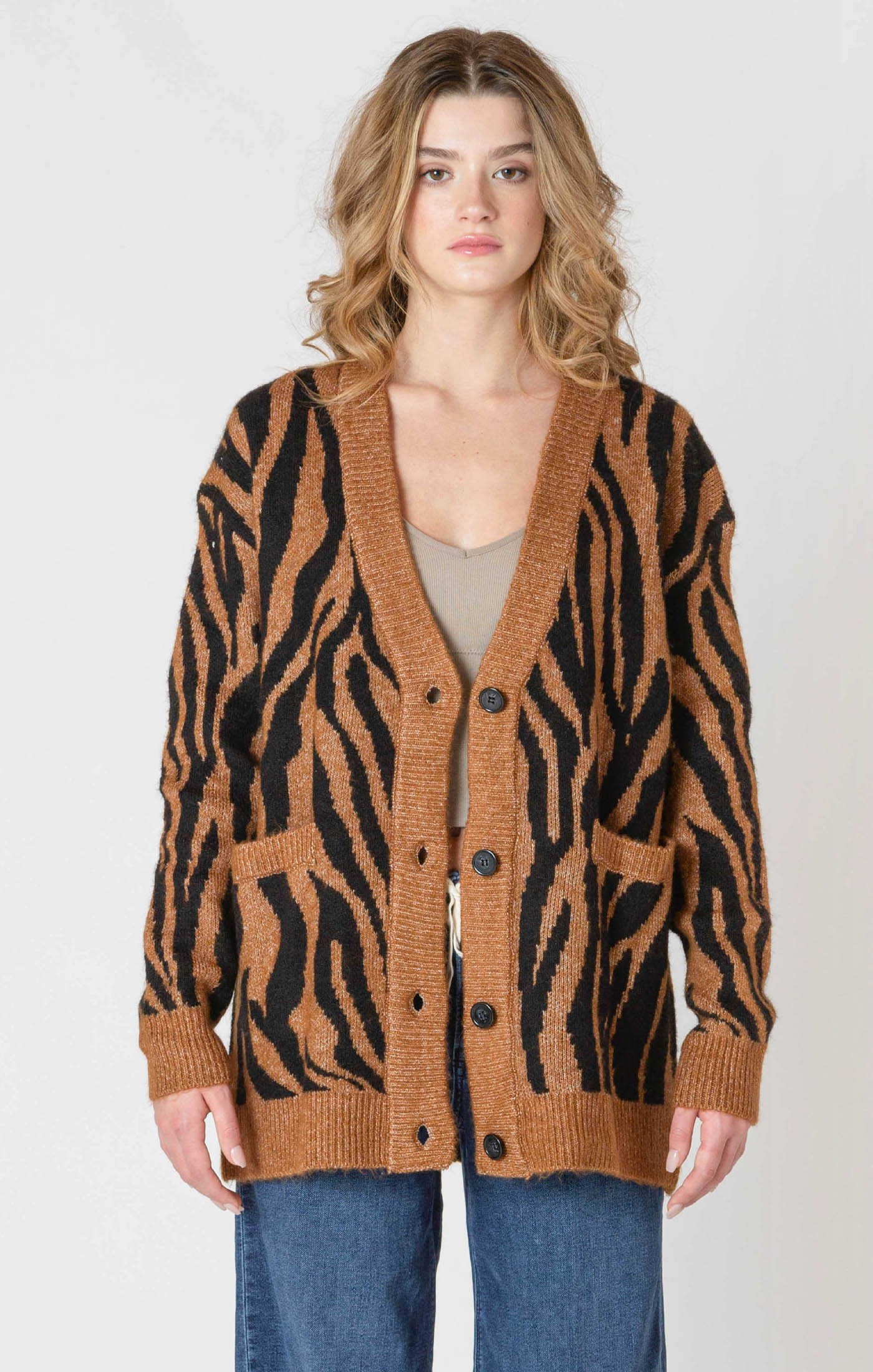 Cardigan à Motifs Boutonné à l’Avant