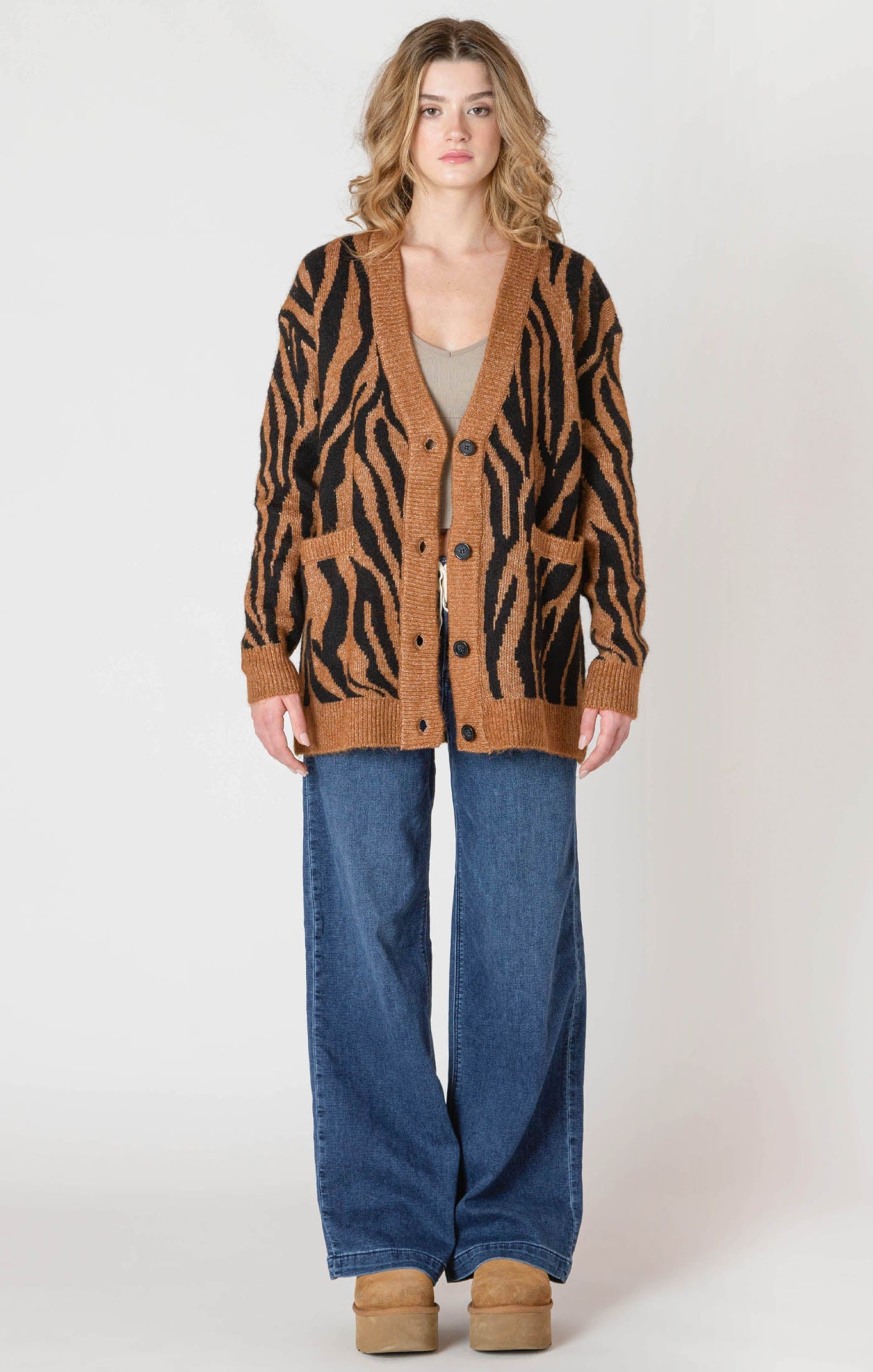Cardigan à Motifs Boutonné à l’Avant
