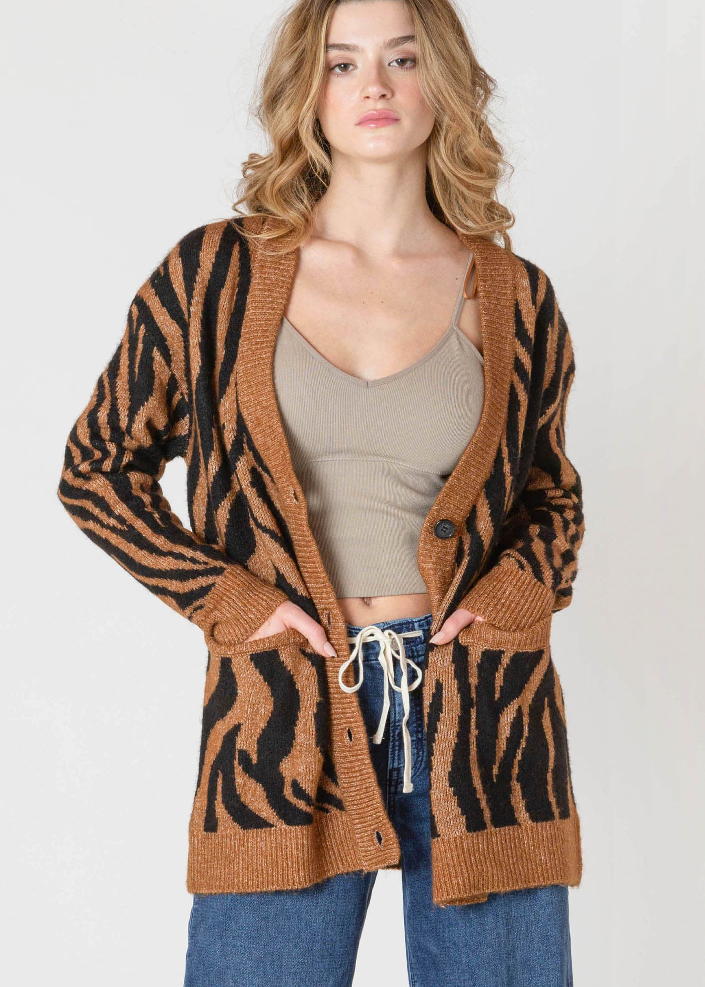 Cardigan à Motifs Boutonné à l’Avant