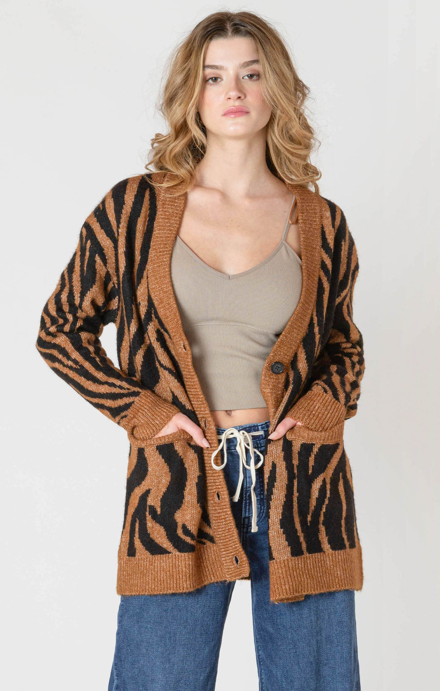Cardigan à Motifs Boutonné à l’Avant