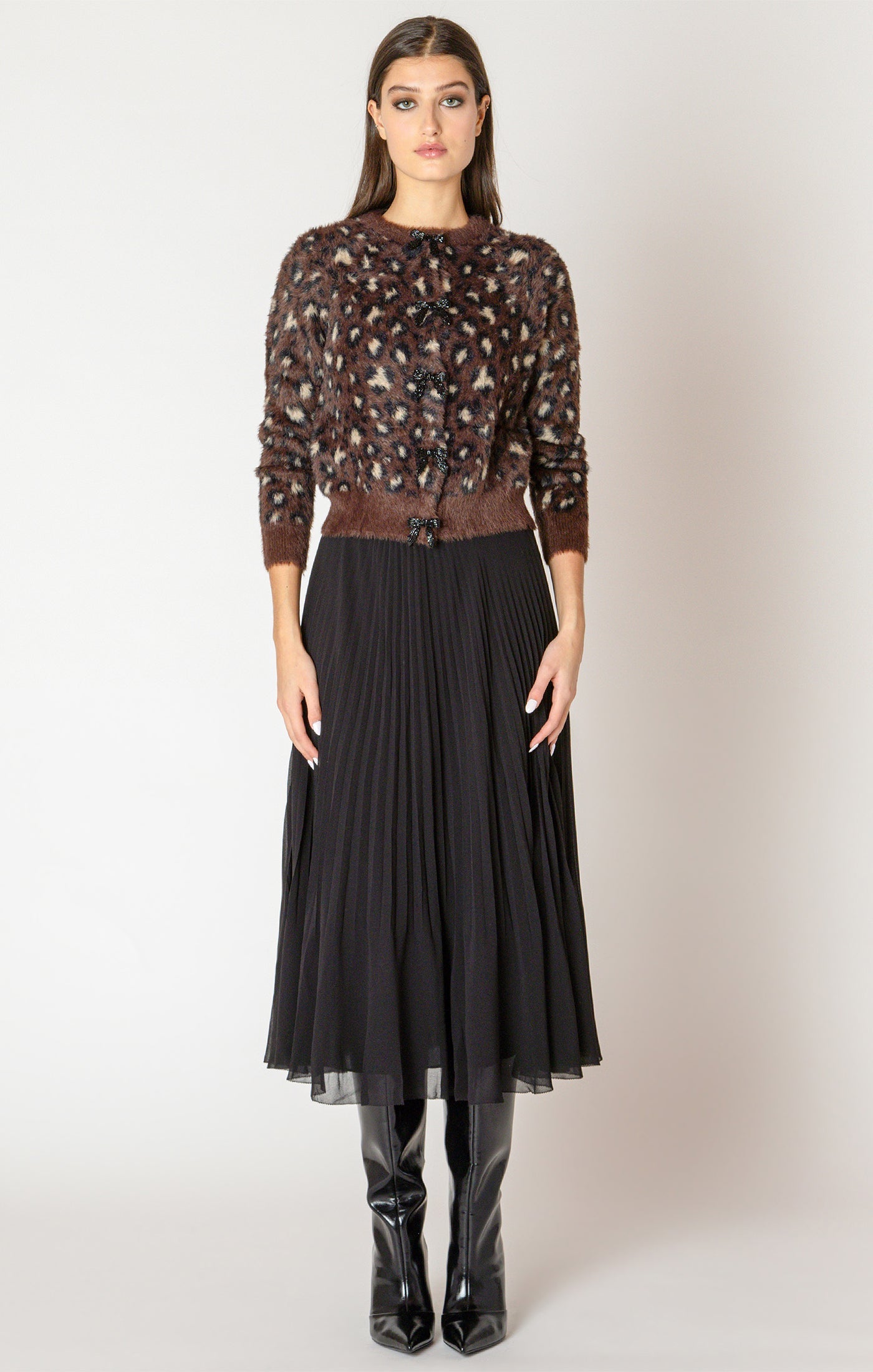 Cardigan Doux à Motifs Léopard