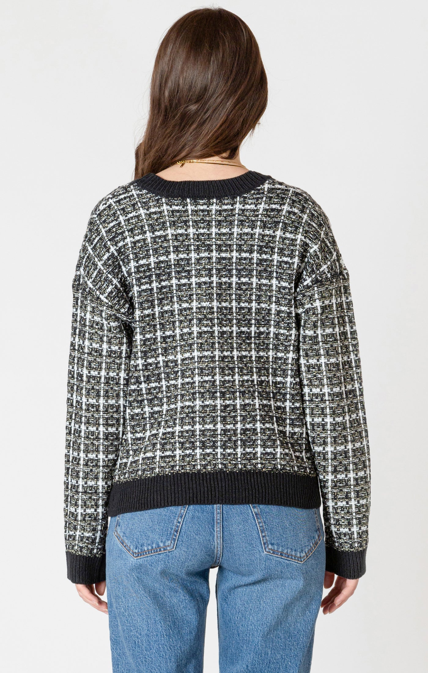 Cardigan à Carreaux et Boutons Dorés
