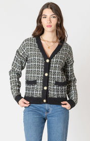Cardigan à Carreaux et Boutons Dorés