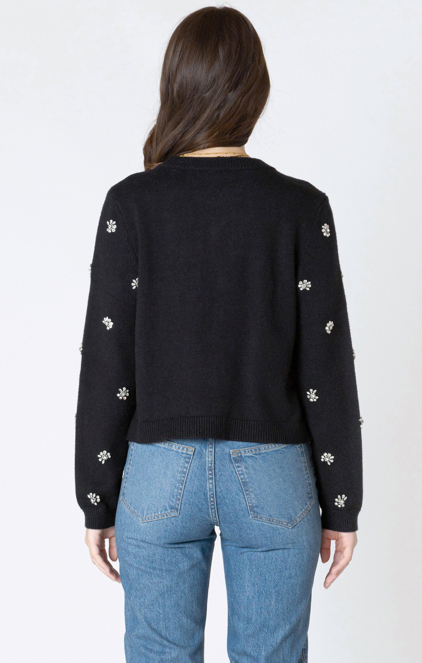 Cardigan Noué à l’Avant Orné de Strass