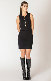 Robe Droite en Tricot Col Boutons