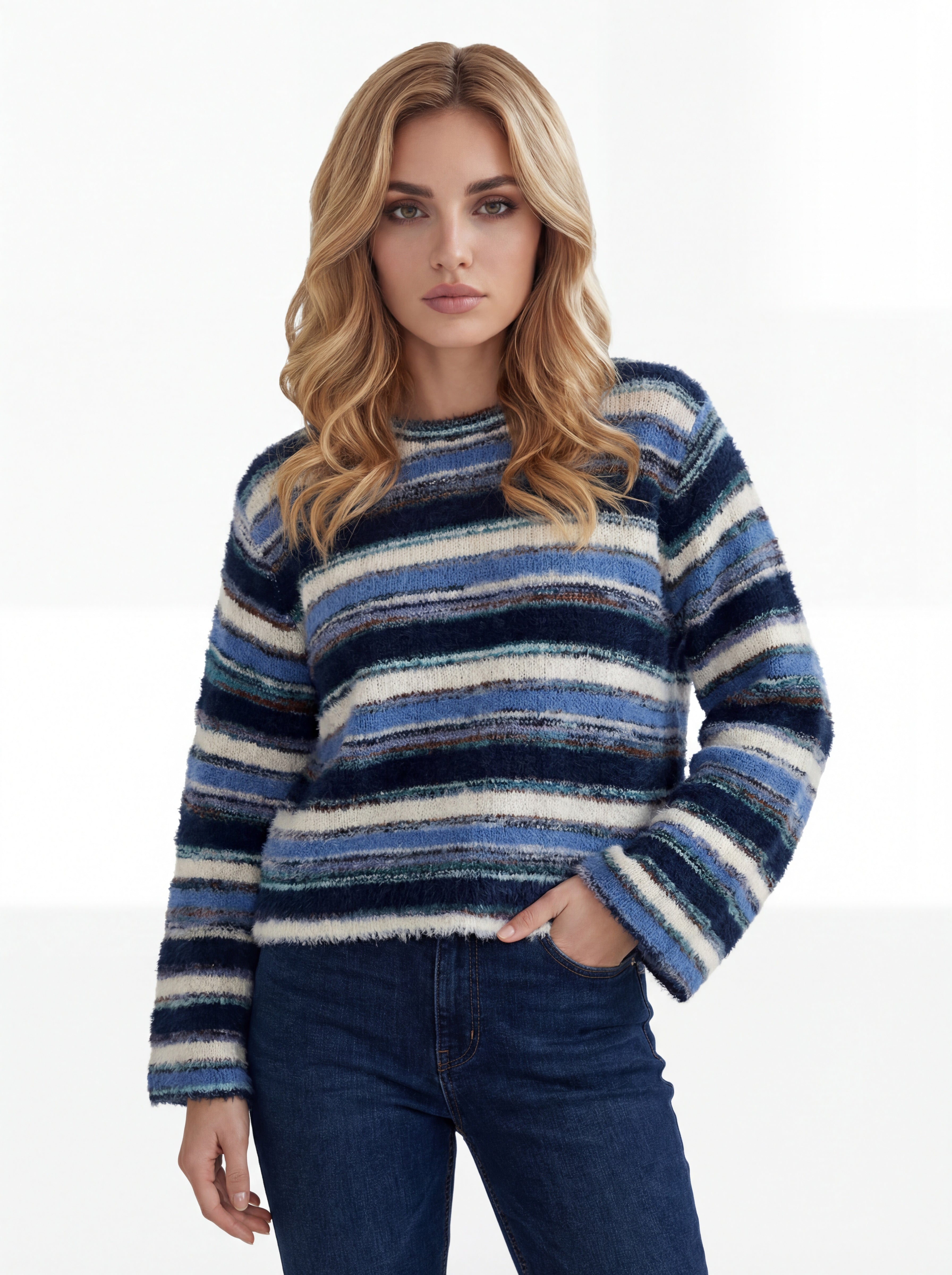 Chandail Bleu en tricot, Bleu, photo 1