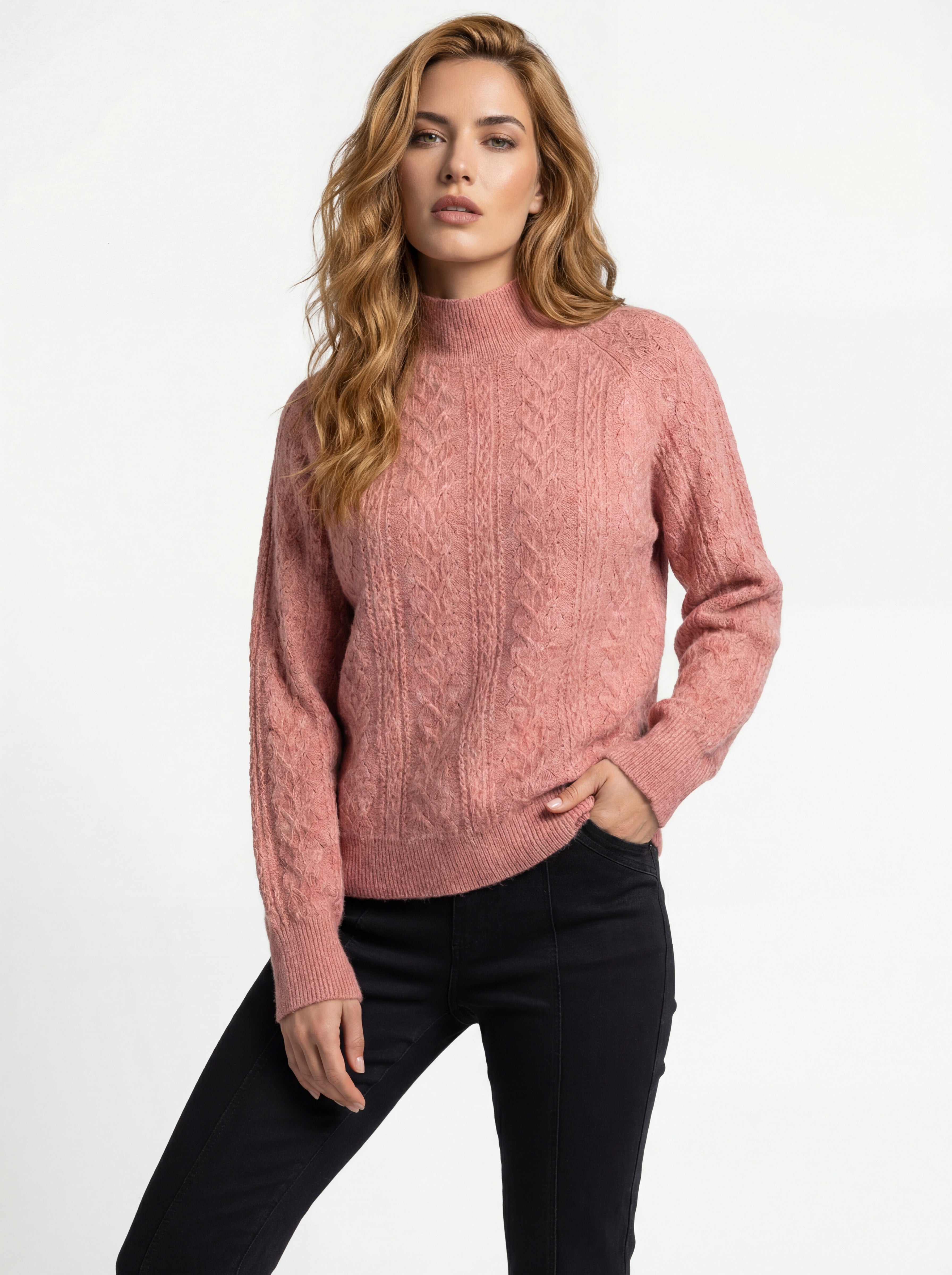 Chandail Rose foncé en tricot, Rose foncé, photo 1