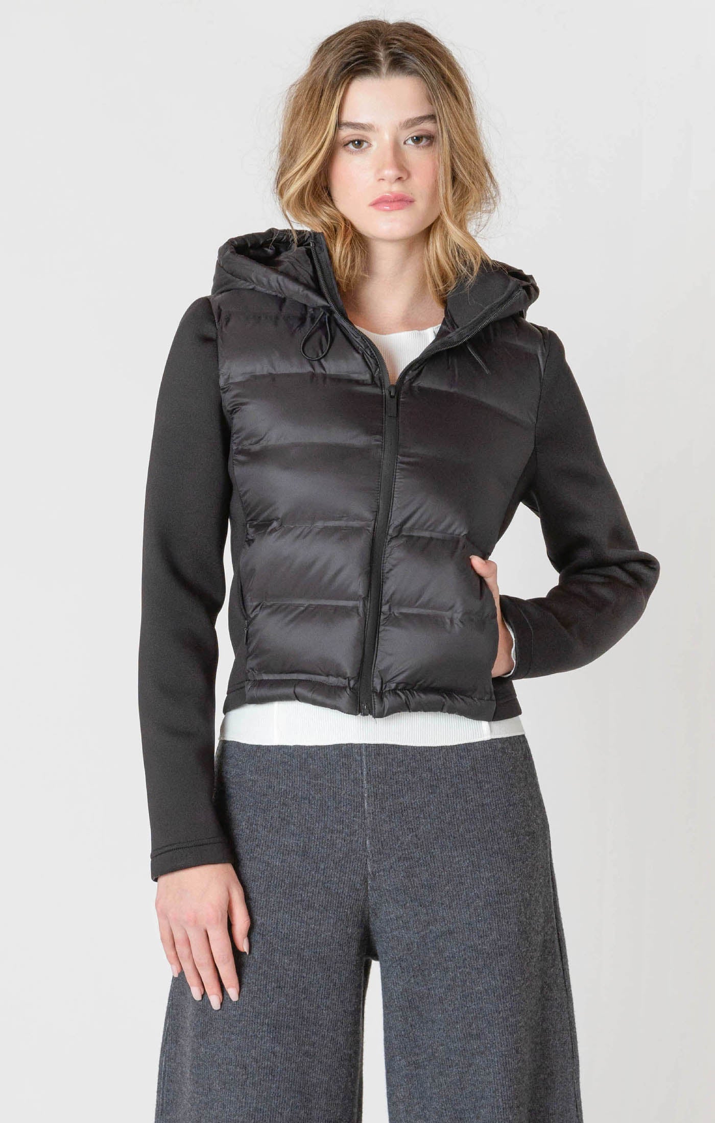 Manteau Matelassé à Tissus Mixtes
