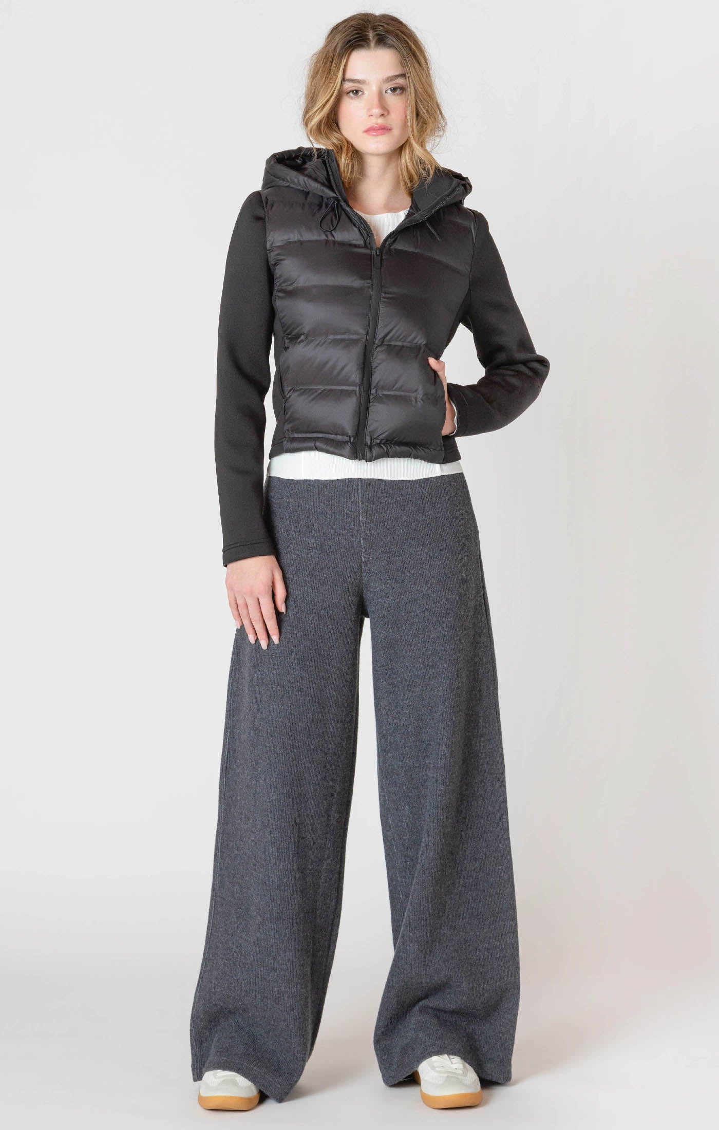 Manteau Matelassé à Tissus Mixtes