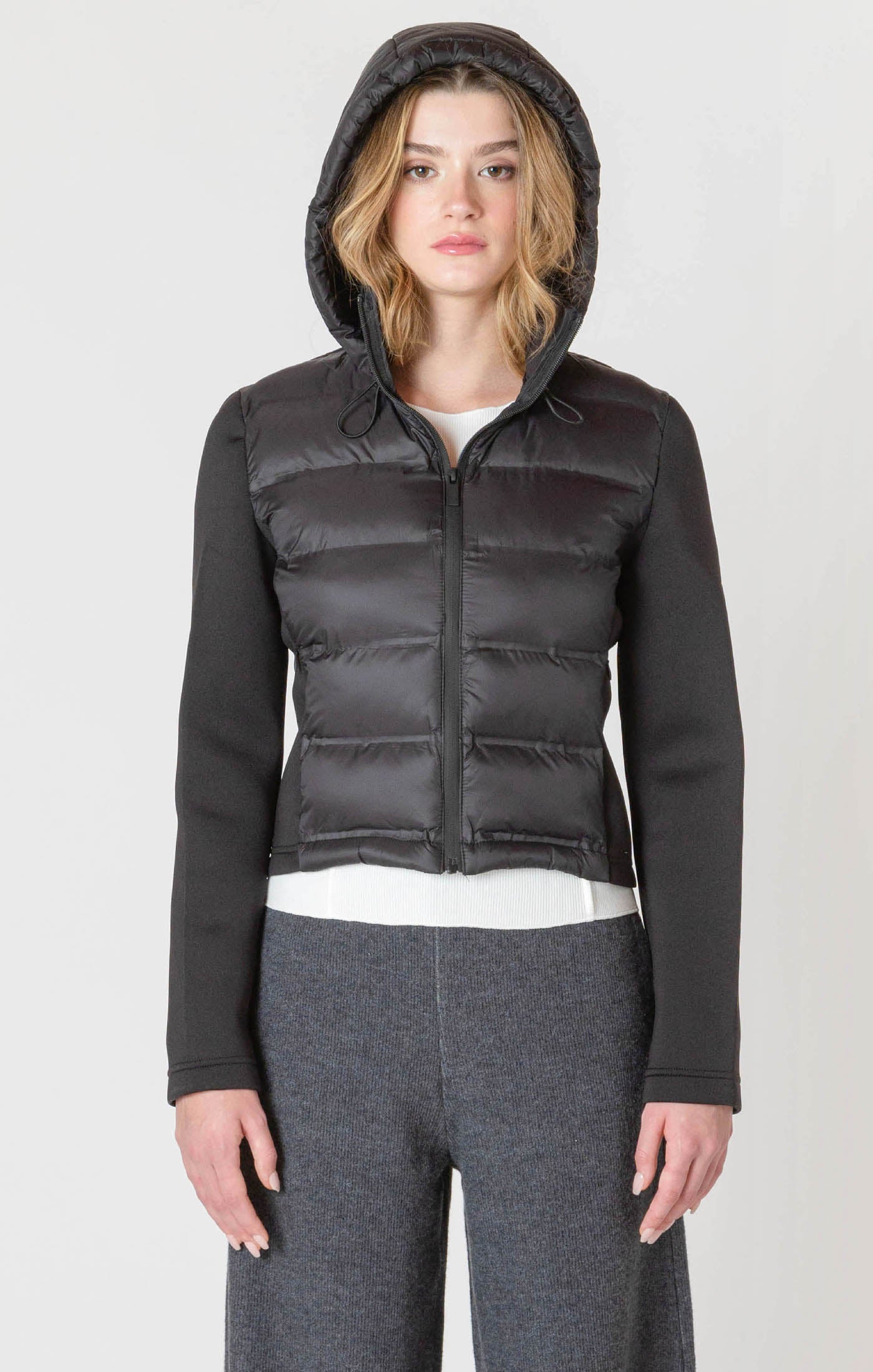 Manteau Matelassé à Tissus Mixtes