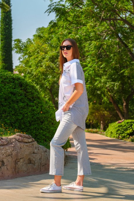 Blouse Tunique Manches Courtes Dos Rayé