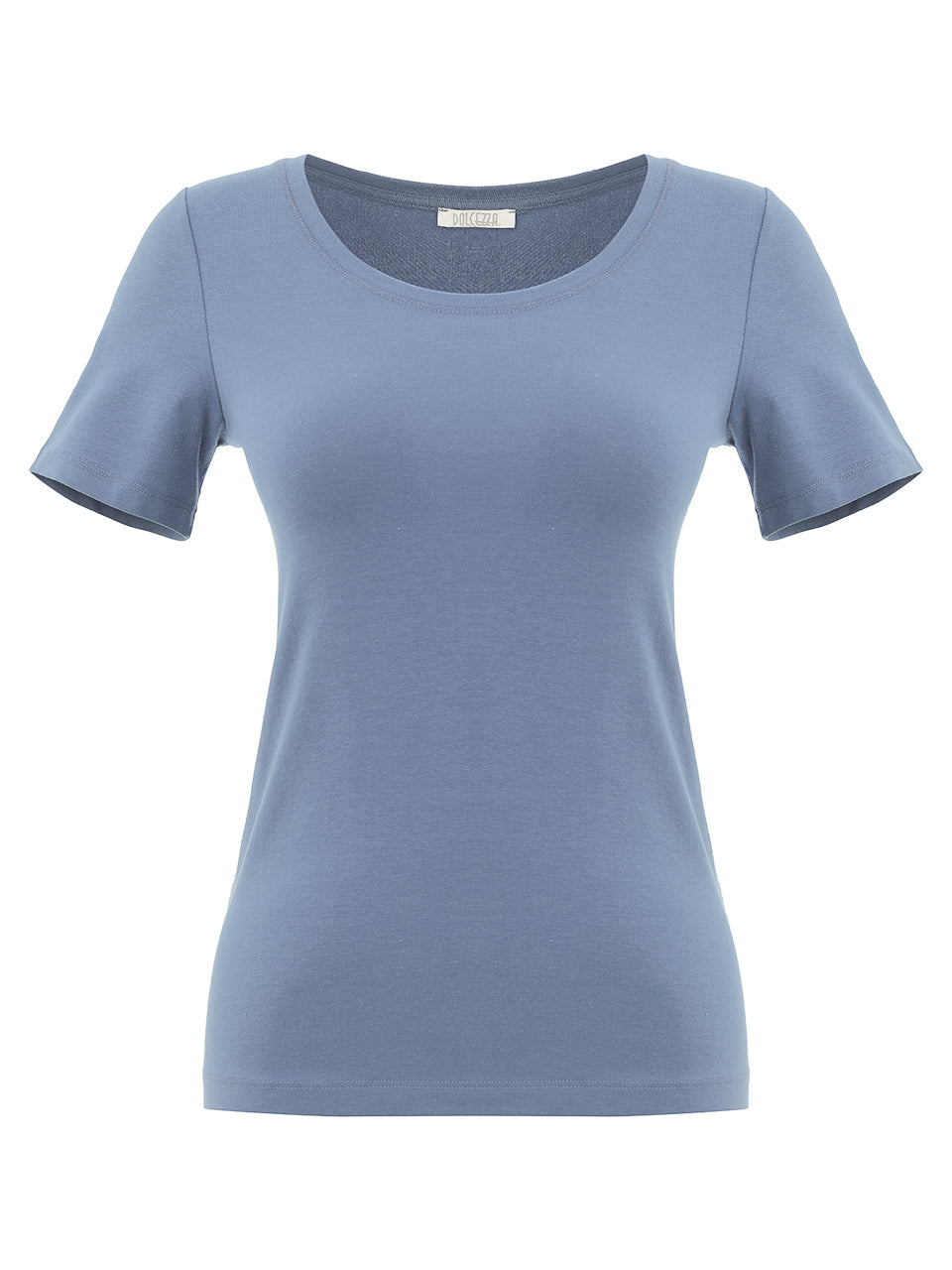 T-shirt de couleur indigo avec col en V et manches courtes, style basique élégant, confortable et idéal sous un veston.