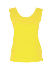 Camisole jaune à col rond, tissu doux et confortable en coton avec légère élasticité, style estival et polyvalent.