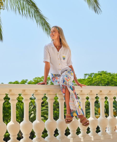 Blouse Manches Courtes Imprimé dans le Dos