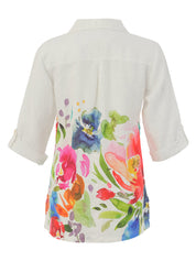 Chemise Tunique en Lin Imprimé Art Manches 3/4