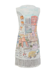 Robe sans Manche Longueur Genoux Imprimée Art