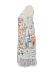 Robe sans Manche Longueur Genoux Imprimée Art