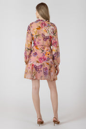 Robe Courte Ceinturée à Volants Imprimé de Fleurs