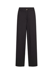 Pantalon noir à fines rayures, vue à plat de devant.