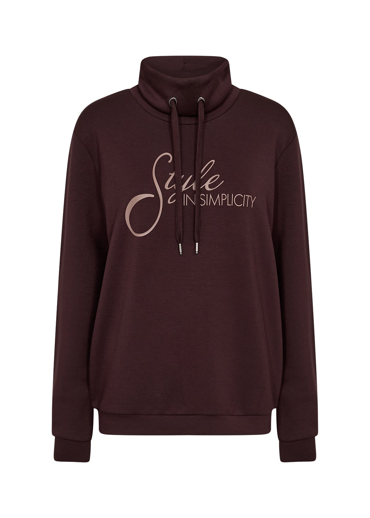 Devant du chandail Banu prune avec col montant et inscription