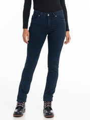 Jeans pour femme, coupe jambe droite, effet amincissant avec doublure intérieure gainante. Tissu extensible 77% coton, 21% polyester, 2% élasthanne. Marque Lois.