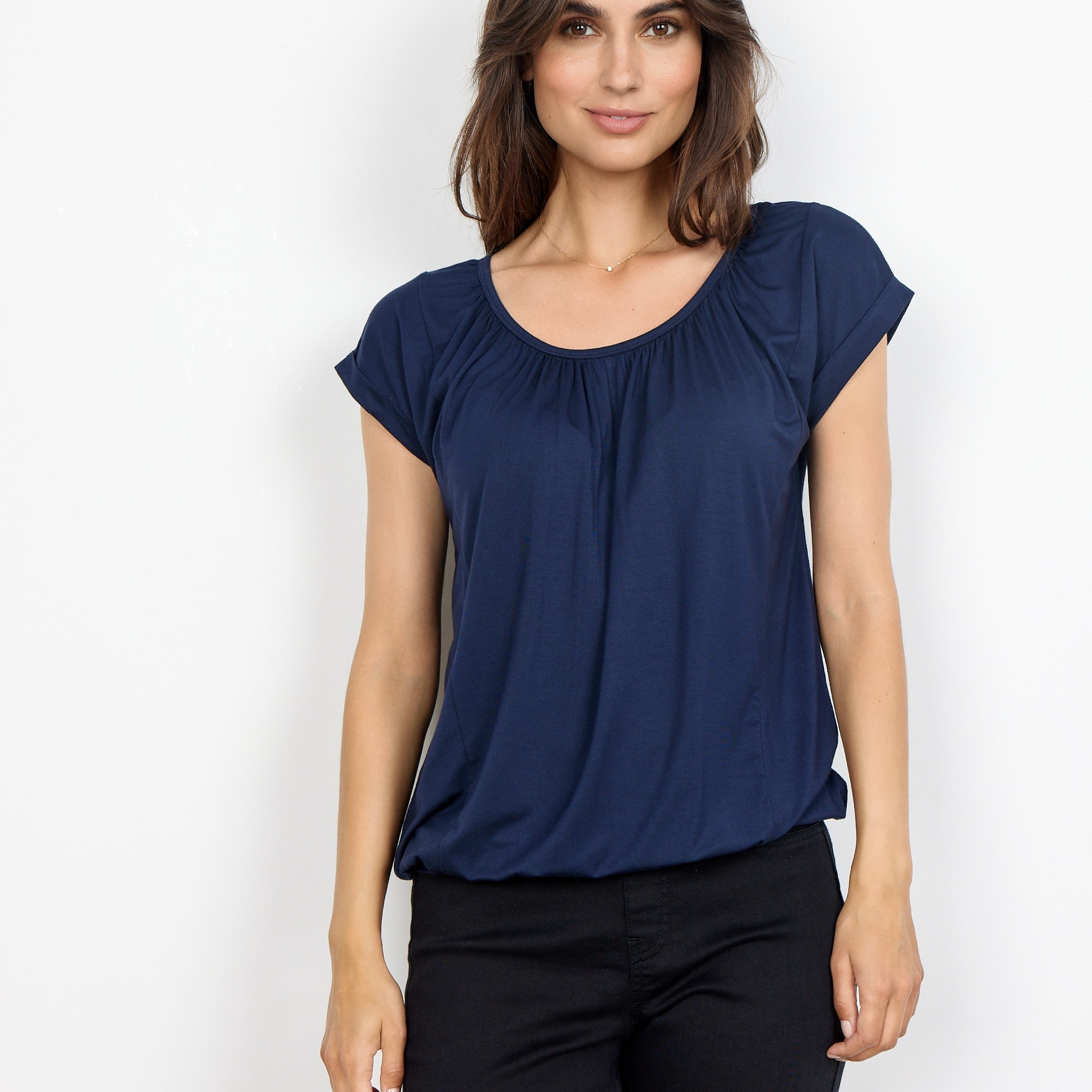 T-shirt Bande Camoufflante Soya Concept - Lyocell Plissé et Manches Retroussées