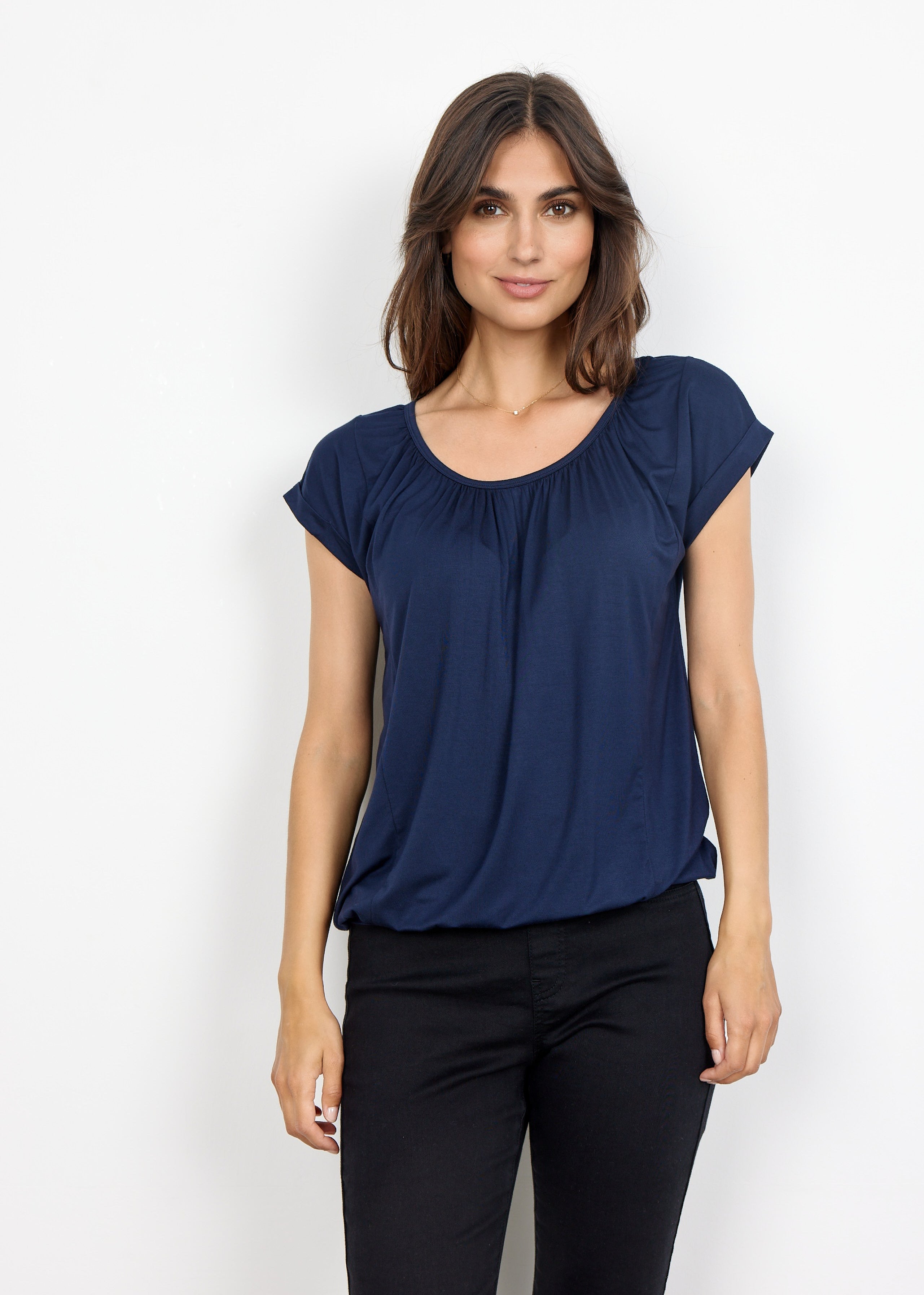 T-shirt Bande Camoufflante Soya Concept - Lyocell Plissé et Manches Retroussées