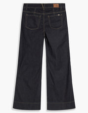 Jeans marine foncé à jambe large écourtée avec poches plaquées et foulard assorti