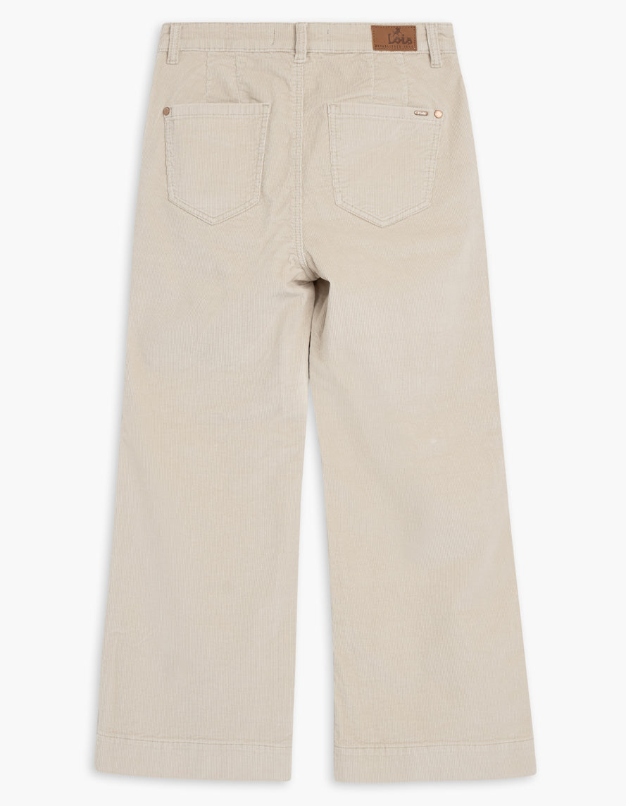Pantalon crème en velours côtelé à taille haute et jambe écourtée évasée