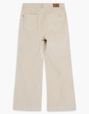 Pantalon crème en velours côtelé à taille haute et jambe écourtée évasée