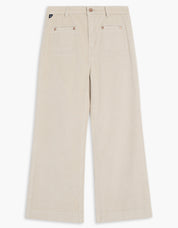 Pantalon crème en velours côtelé à taille haute et jambe écourtée évasée